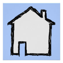 House Sketch. Black and Blue. Custom Announcements