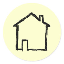 House Sketch. Black and Cream. Round Stickers