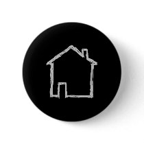 House Sketch. Grey and Black. Pinback Button