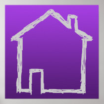House Sketch. Grey and Purple. Print