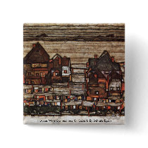 Houses With Clotheslines Or Suburb By Schiele Egon Pinback Button