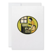 Housewife Baking Bread Pastry Dish Oven Retro
