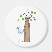 How Does Your Garden Grow · Vase & Bird Fridge Magnets
