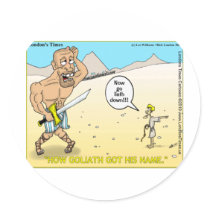 How Goliath Got His Name Funny Mugs Tees & Gifts Sticker
