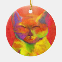 "How May You Serve Me?" Colourful Cat Art Christmas Tree Ornaments