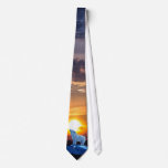 Howling White Arctic Wolf & Sunset Wildlife Tie
