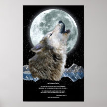 Howling Winter Grey Wolf & Moon Art Poster