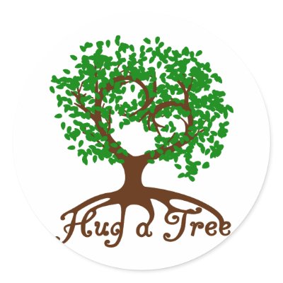 Hug a Tree Round Sticker by flairjunkie