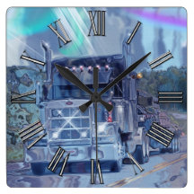 Huge Cargo Truck on Highway Wall Clock