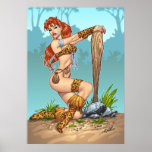 Huge Poster -Sexy Redhead Cavewoman Pinup - Al Rio