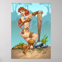 Huge Poster -Sexy Redhead Cavewoman Pinup - Al Rio