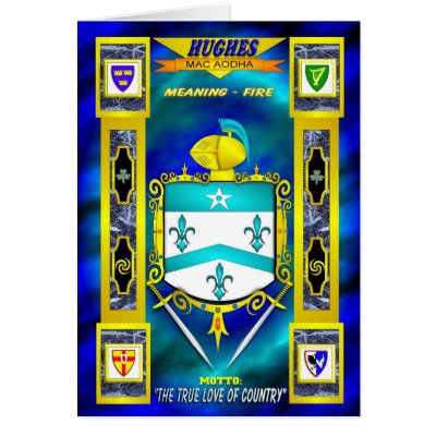 HUGHES FAMILY COAT OF ARMS CREST AND SHIELD GREETING CARDS by phedderman