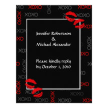 Hugs and Kisses Black Red Wedding Response Cards Personalized Invitations