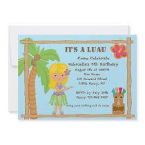 Hula Blonde Girl Luau Birthday Invitation