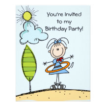 Hula Hoop Stick Figure Girl Birthday Invites
