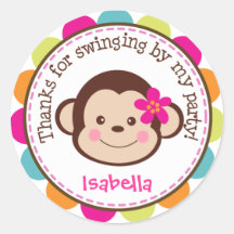 Hula Monkey Luau Birthday Party Favour Stickers