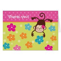 Hula Monkey Luau  Birthday Thank You Note Cards