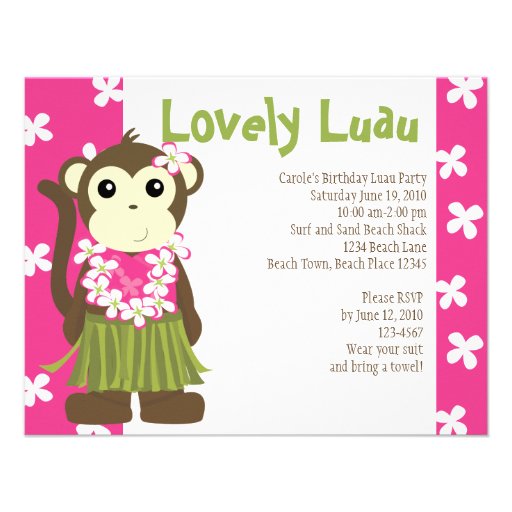 Hula Monkey Personalized Invitation