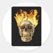 human skull hair and eye sockets on fire sticker