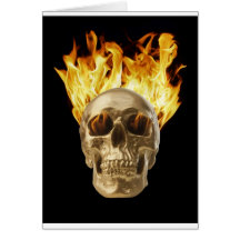 human skull with fire for hair and eyeballs' fire greeting card