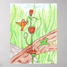 Humming Bird Flower Poster