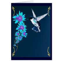 Humming Bird In Blue Card