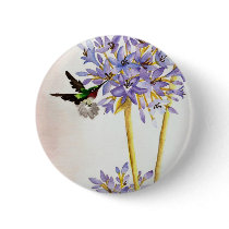 Hummingbird and Flowers Pinback Button