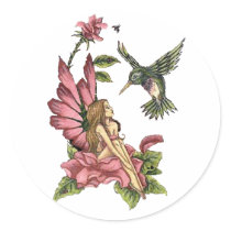 Hummingbird Fairy Round Stickers