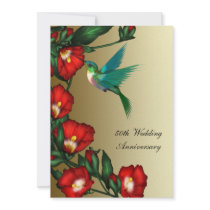 Hummingbird Hibiscus Gold 50th Wedding Anniversary Custom Announcement