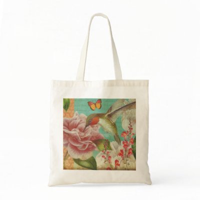 Hummingbird Vintage Collage Magazine Tote Canvas Bag by ArtFeltTherapies