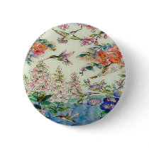 Hummingbirds and flowers stained glass WOW Buttons