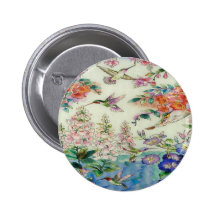 Hummingbirds and flowers stained glass WOW Buttons