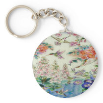 Hummingbirds and flowers stained glass WOW Key Chains