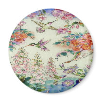 Hummingbirds and flowers stained glass WOW Refrigerator Magnet