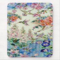Hummingbirds and flowers stained glass WOW Mouse Pads