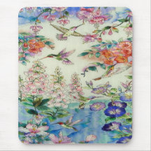 Hummingbirds and flowers stained glass WOW Mouse Pads