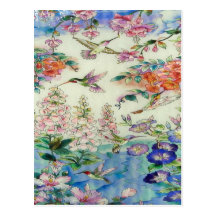 Hummingbirds and flowers stained glass WOW Post Cards