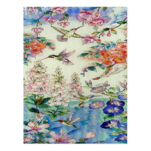 Hummingbirds and flowers stained glass WOW Post Cards