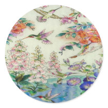 Hummingbirds and flowers stained glass WOW Round Stickers
