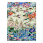 Hummingbirds and Pink flowers stained glass WOW Postcard