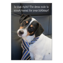 Humourous Birthday Card - Dog Checking Dress Code