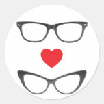 Humourous Geek Love - Heart & Eyeglasses Round Stickers