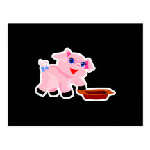 hungry baby piglet post card