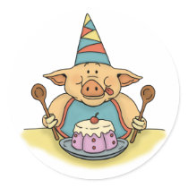 hungry piggy funny birthday sticker