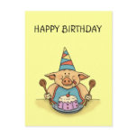 hungry piggy happy birthday postcard