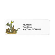 hungry zilla lizard monster cartoon return address labels