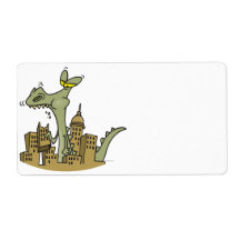 hungry zilla lizard monster cartoon shipping label