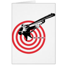 Hunter aiming rifle shotgun bulls eye high angle card