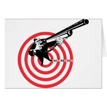 Hunter aiming rifle shotgun bulls eye high angle greeting cards