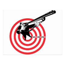 Hunter aiming rifle shotgun bulls eye high angle post cards